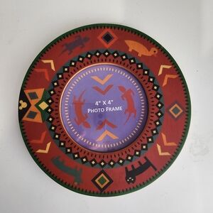 Vintage Disney's Animal Kingdom Lodge Circular Wooden Photo Frame Tribal Design